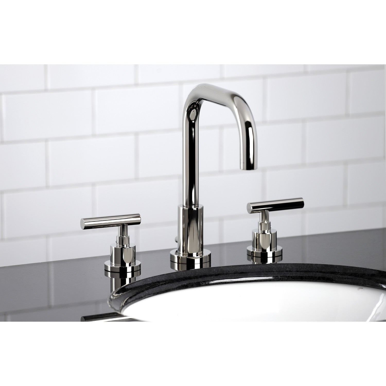 Kingston Sona FSC8939CML - Manhattan Two-Handle 3-Hole Deck Mount Widespread Bathroom Faucet with Brass Pop-Up, Polished Nickel — thumbnail 2